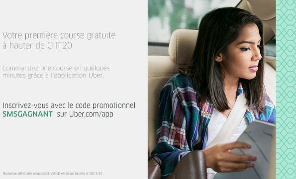 Uber | CHF 20.- offerts sur ta première course UBER
